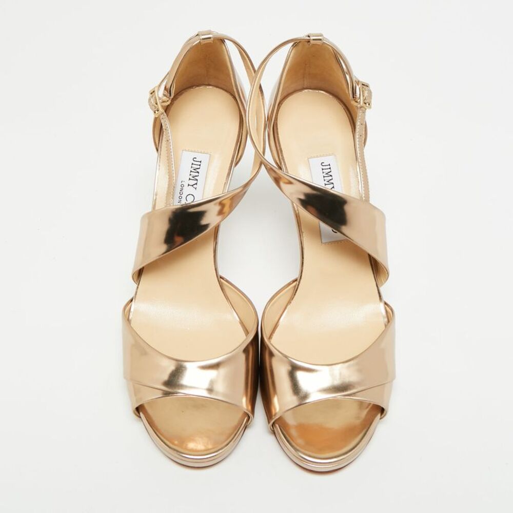 Jimmy Choo Lana Size 38.5 Gold Leather Ankle Strap Sandals - Picture 3 of 7